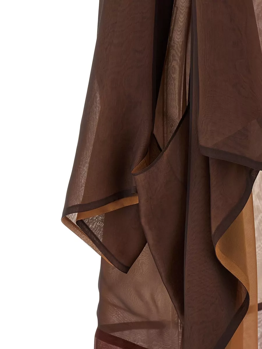 Alberta Ferretti Silk Paneled Shawl Collar Long-Sleeve Asymmetric Hem Cardigan