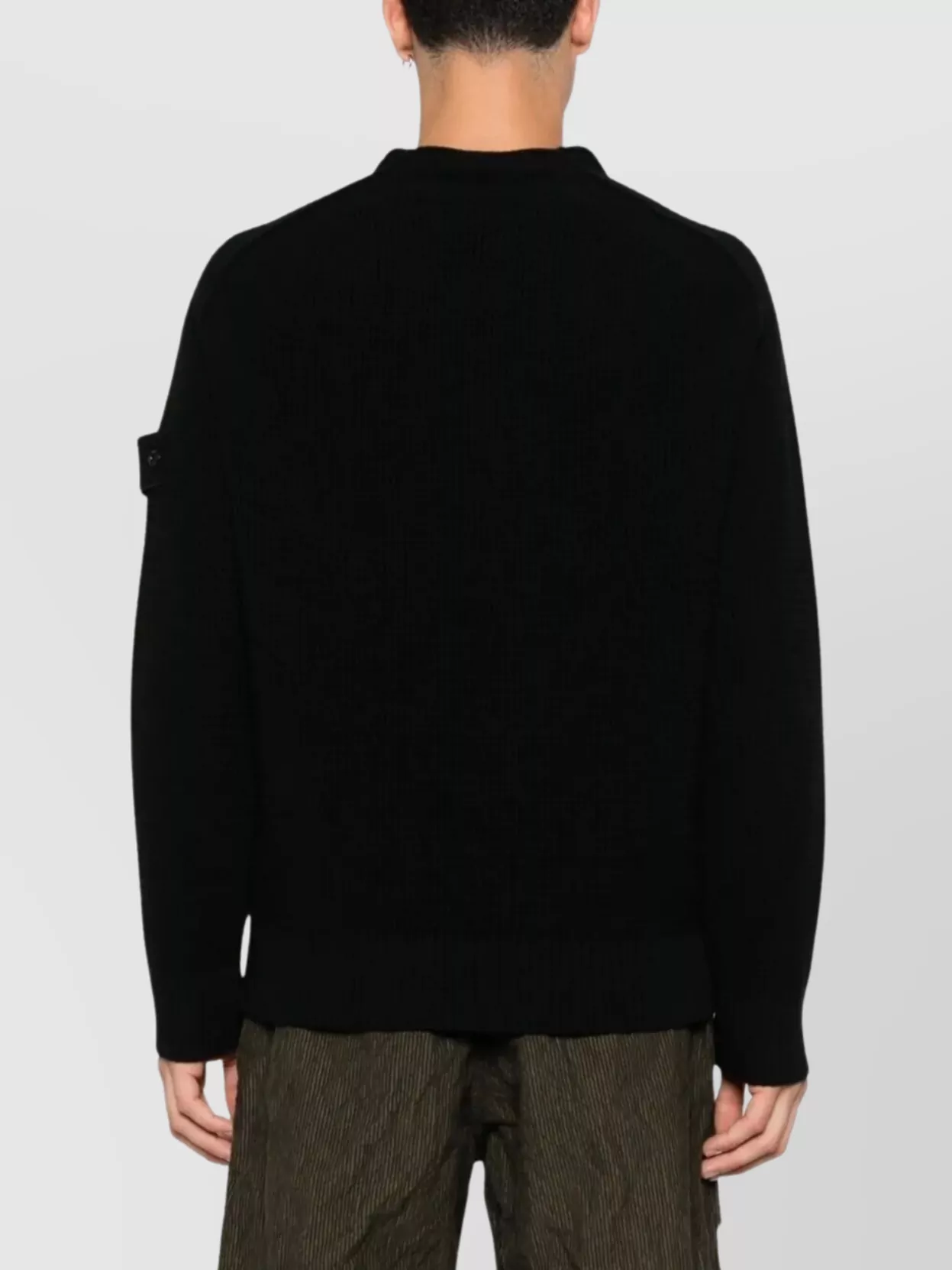 Stone Island Stretch Wool Crewneck Sweater With Reverse Stitch Details In Black
