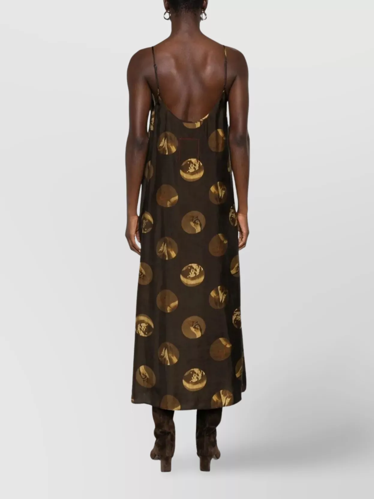Uma Wang Anaya Brown Sleeveless Dress With Round Neck And All-over Motif In Viscose Blend Woman In Multi