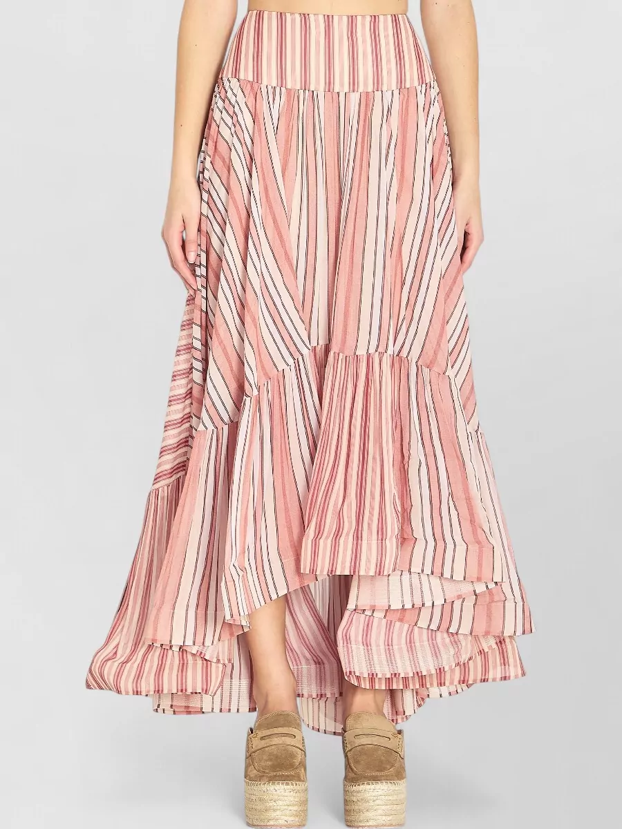 Zimmermann Striped Asymmetric Midi Pleated Skirt