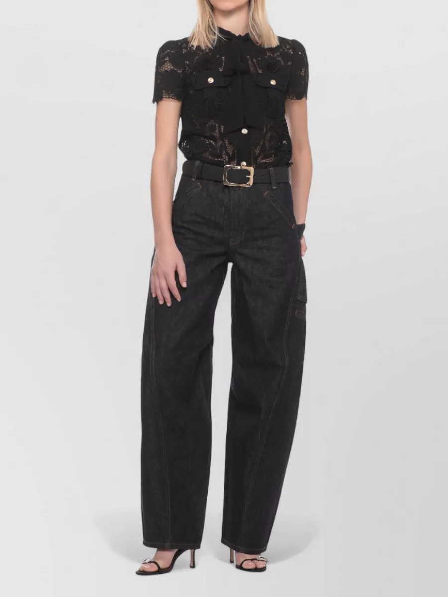 Self-Portrait Denim Cargo Barrel-Leg Jeans