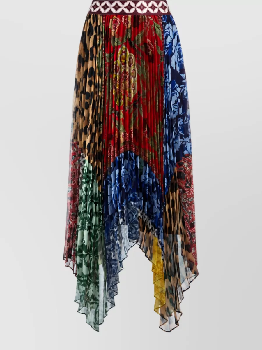 Alice + Olivia printed high-rise pleated handkerchief-hem maxi skirt