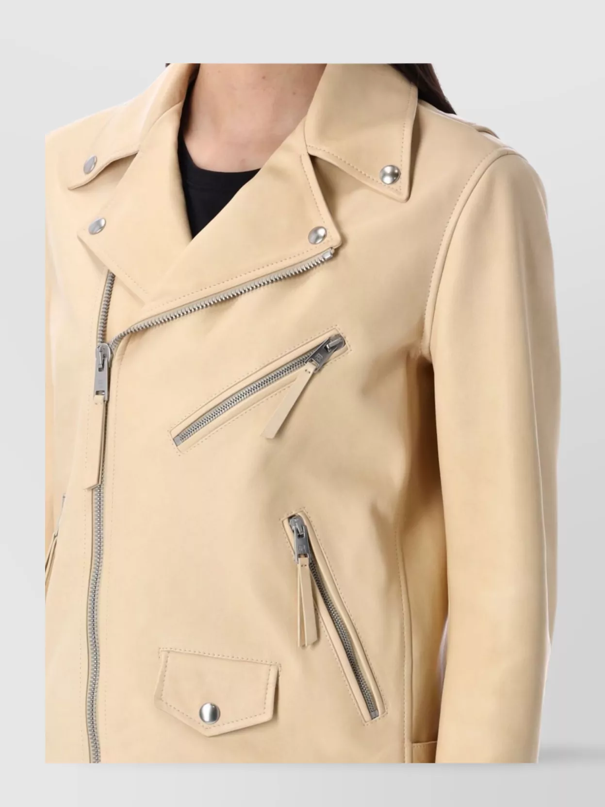 Ralph Lauren Biker Leather Jacket Zippered Pockets