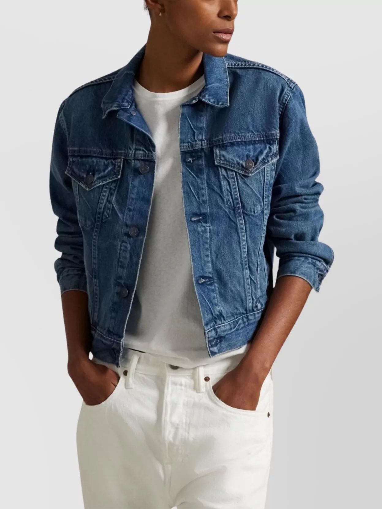 Shop Ralph Lauren Buttoned-cuff Denim Jacket With Chest And Side Pockets In Blue