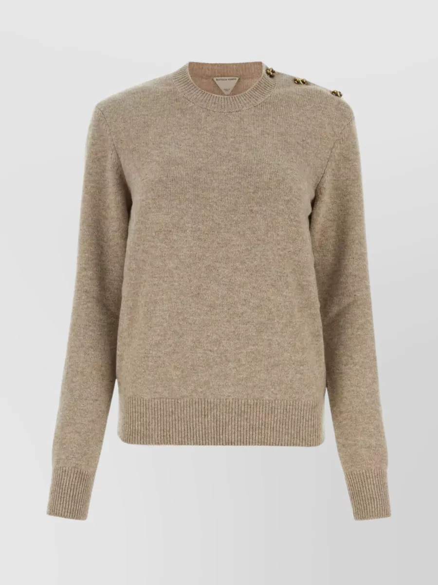 Shop Bottega Veneta Ribbed Crew-neck Sweater With Metal Knot Buttons In Brown
