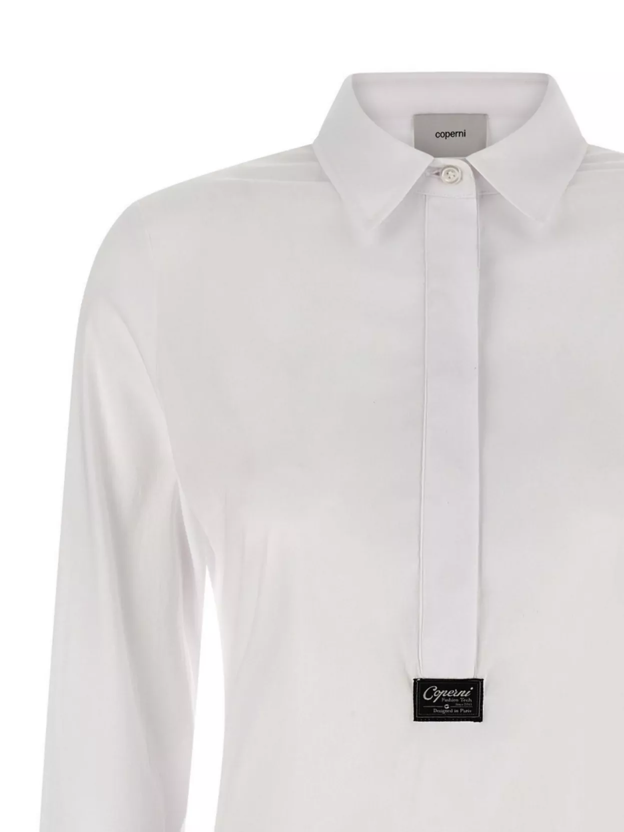 Coperni Shirt-style Bodysuit With Logo Patch And Concealed Closure In White