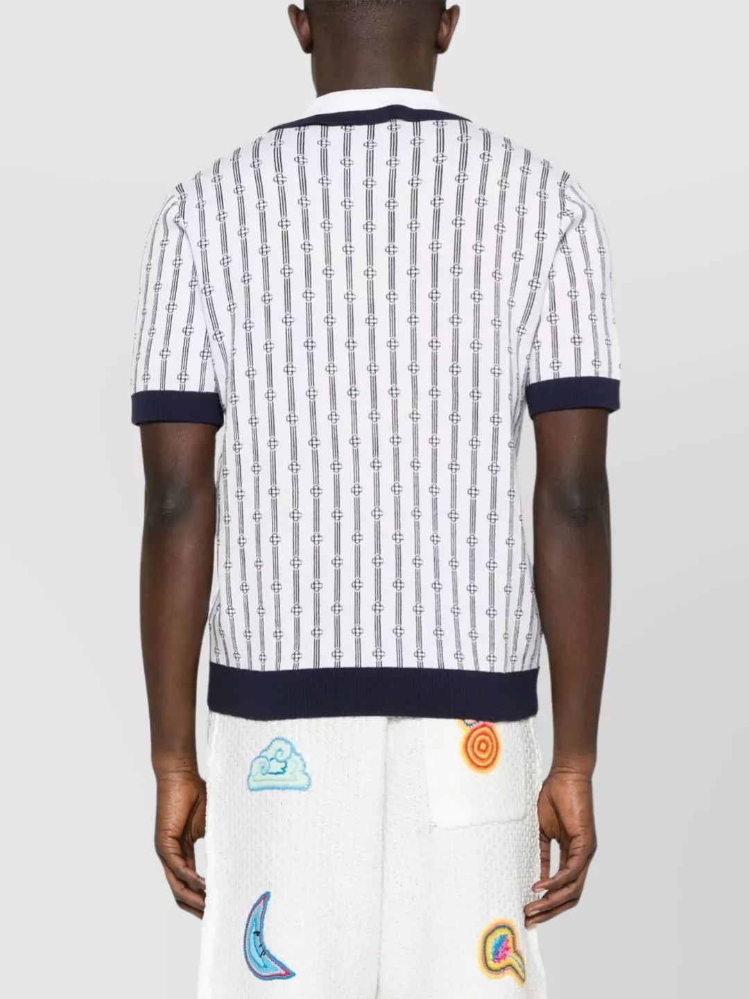 Casablanca White Polo With Classic Collar And All-over Logo Motif In Cotton Man