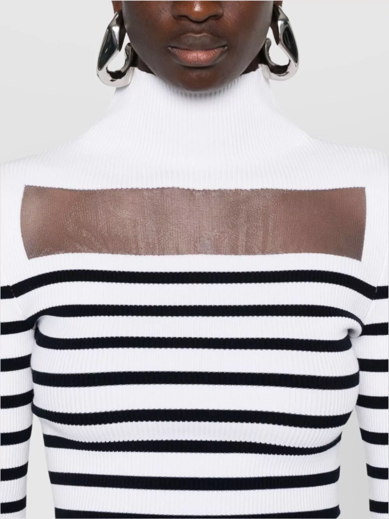 Jean Paul Gaultier Sheer Panel Striped Turtleneck Knitwear