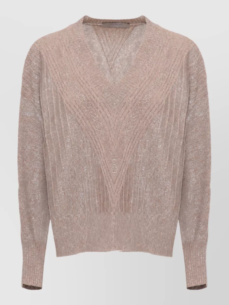 D.exterior ribbed v-neck lurex sweater