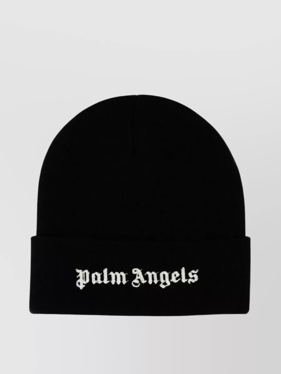 Shop Palm Angels Woolen Folded Knit Hat In Black