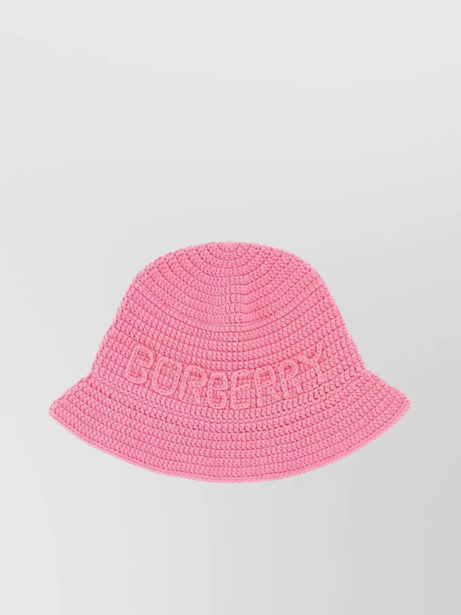 Shop Burberry Crochet Bucket Hat With Wide Brim And Textured Knit In Pink