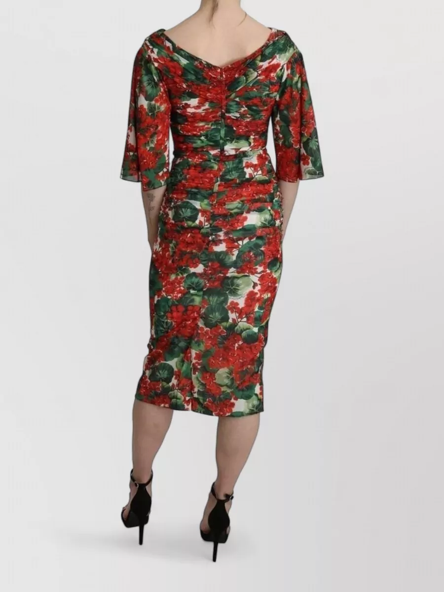 Dolce&Gabbana Silk Floral-Print Ruched Midi Dress