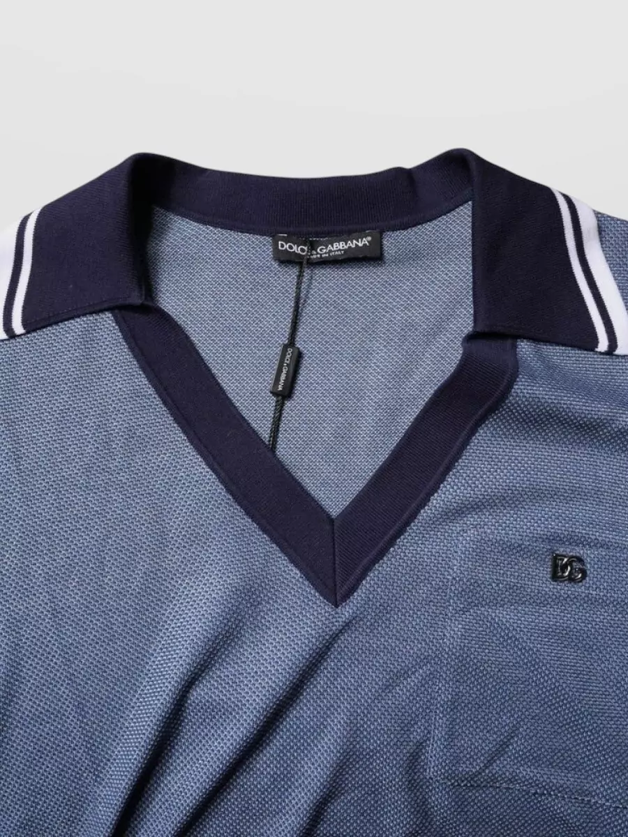 Dolce&Gabbana Silk Blend Textured V-Neck Polo Shirt