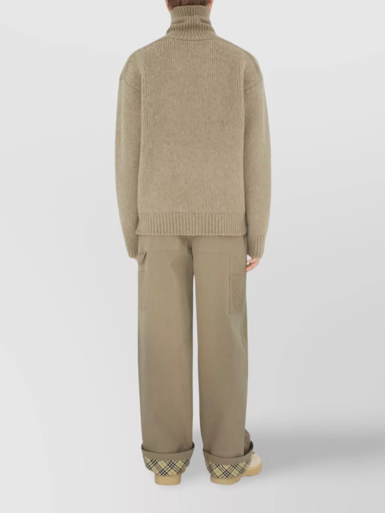Burberry Beige Pants With Logo Embroidery On The Side And Turn-up Checked Hem In Cotton Man In Green