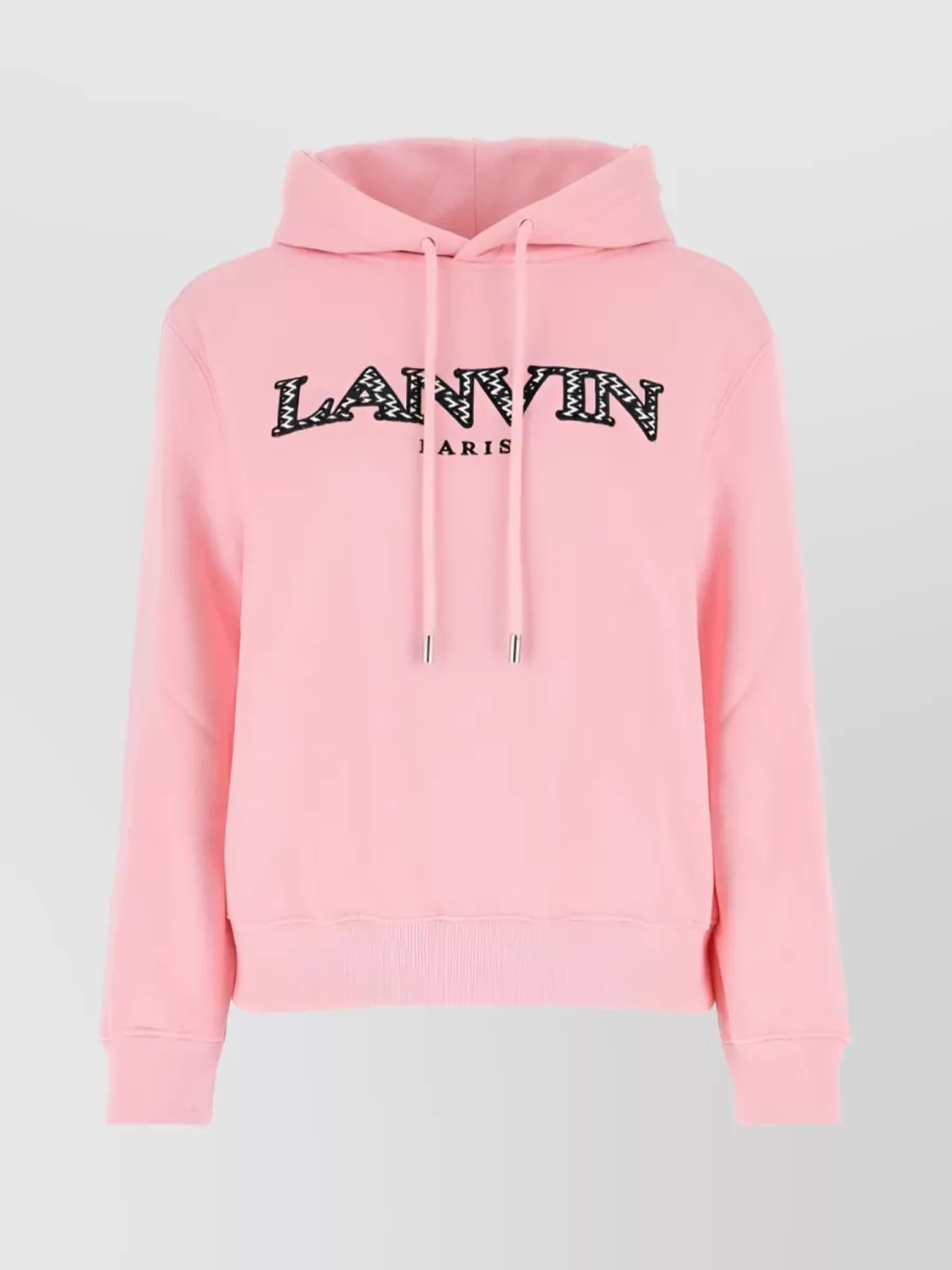 Shop Lanvin Logo-embroidered Cotton Hoodie With Neutral Tones In Pastel