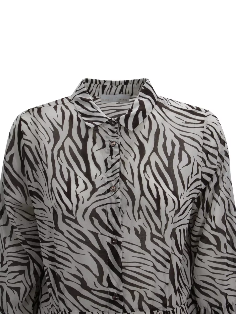 Whyci Belted Zebra Print Shirt Dress