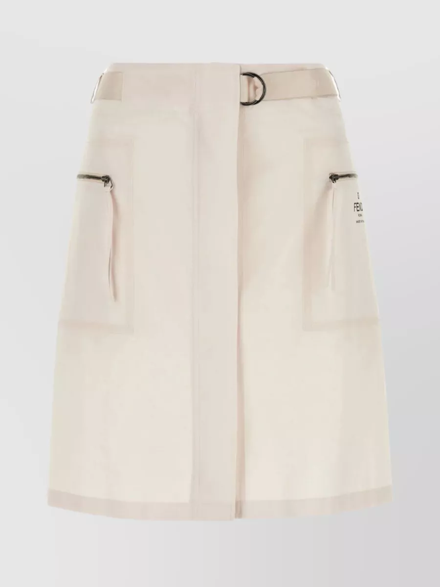 Shop Fendi Waist Belted Poplin Skirt In Cream