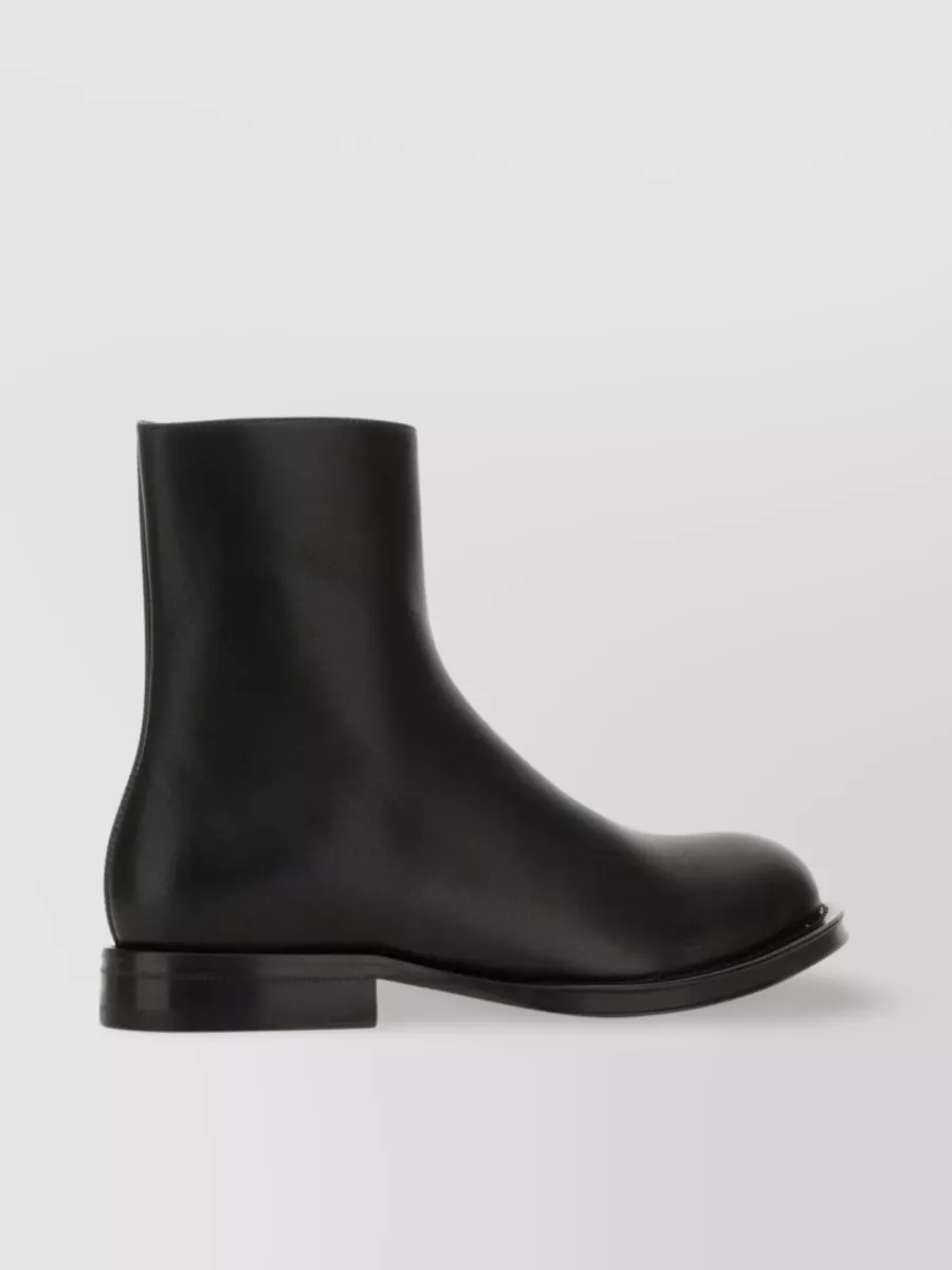 Shop Lanvin Round Toe Leather Ankle Boots In Black