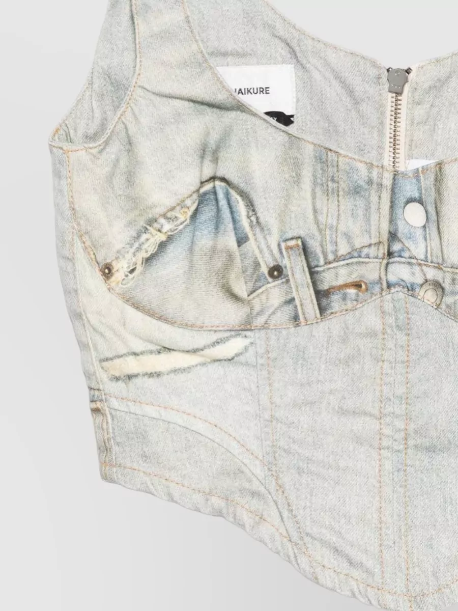 Haikure Cotton Distressed Sleeveless V-Neck Top