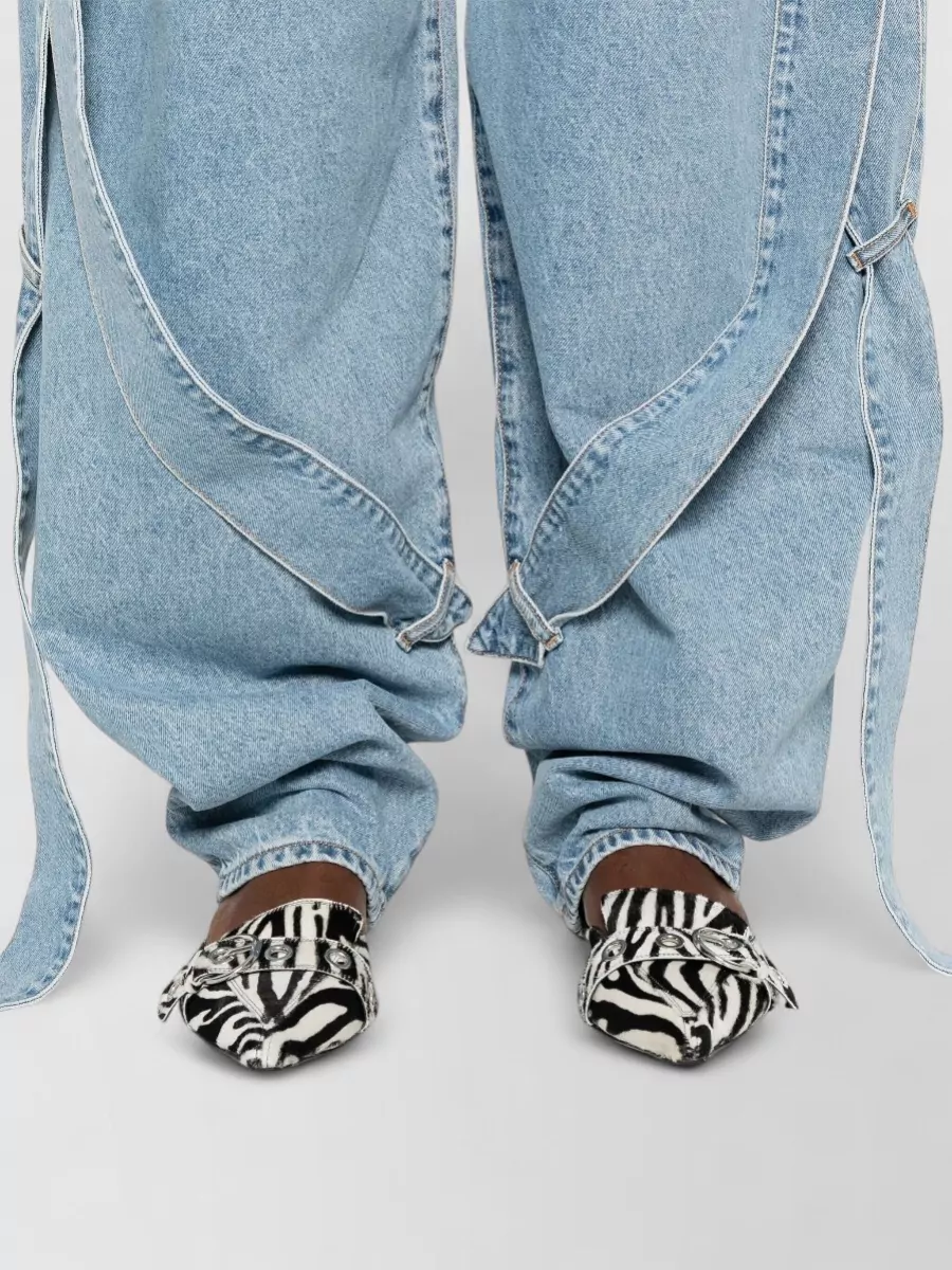 The Attico Long Straight Trousers Distressed Side Back Pockets Belt Loops