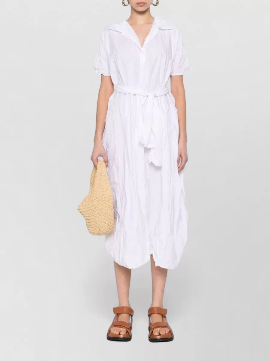 Daniela Gregis Cotton Crinkled V-Neck Batwing-Sleeve Midi Shirt Dress