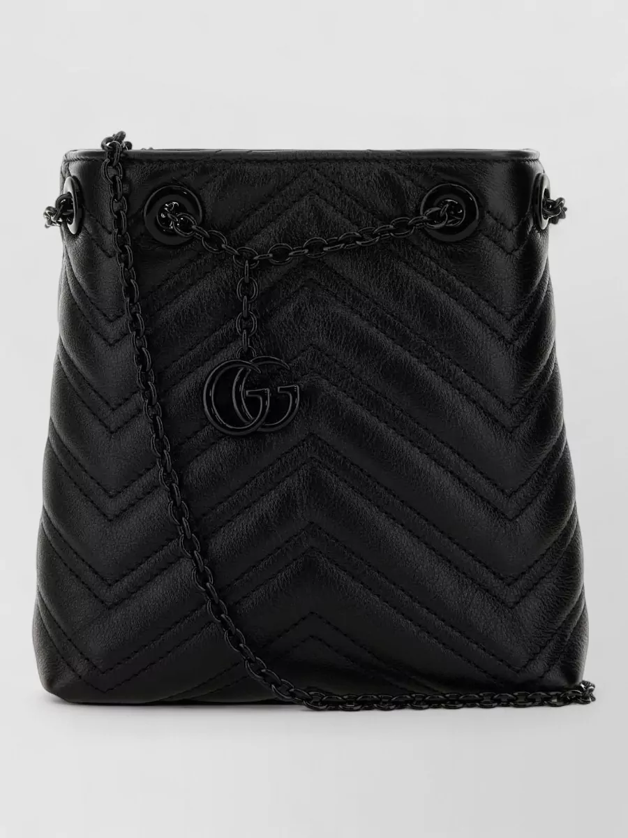 Gucci Leather Micro Gg Marmont Bucket Bag Chain