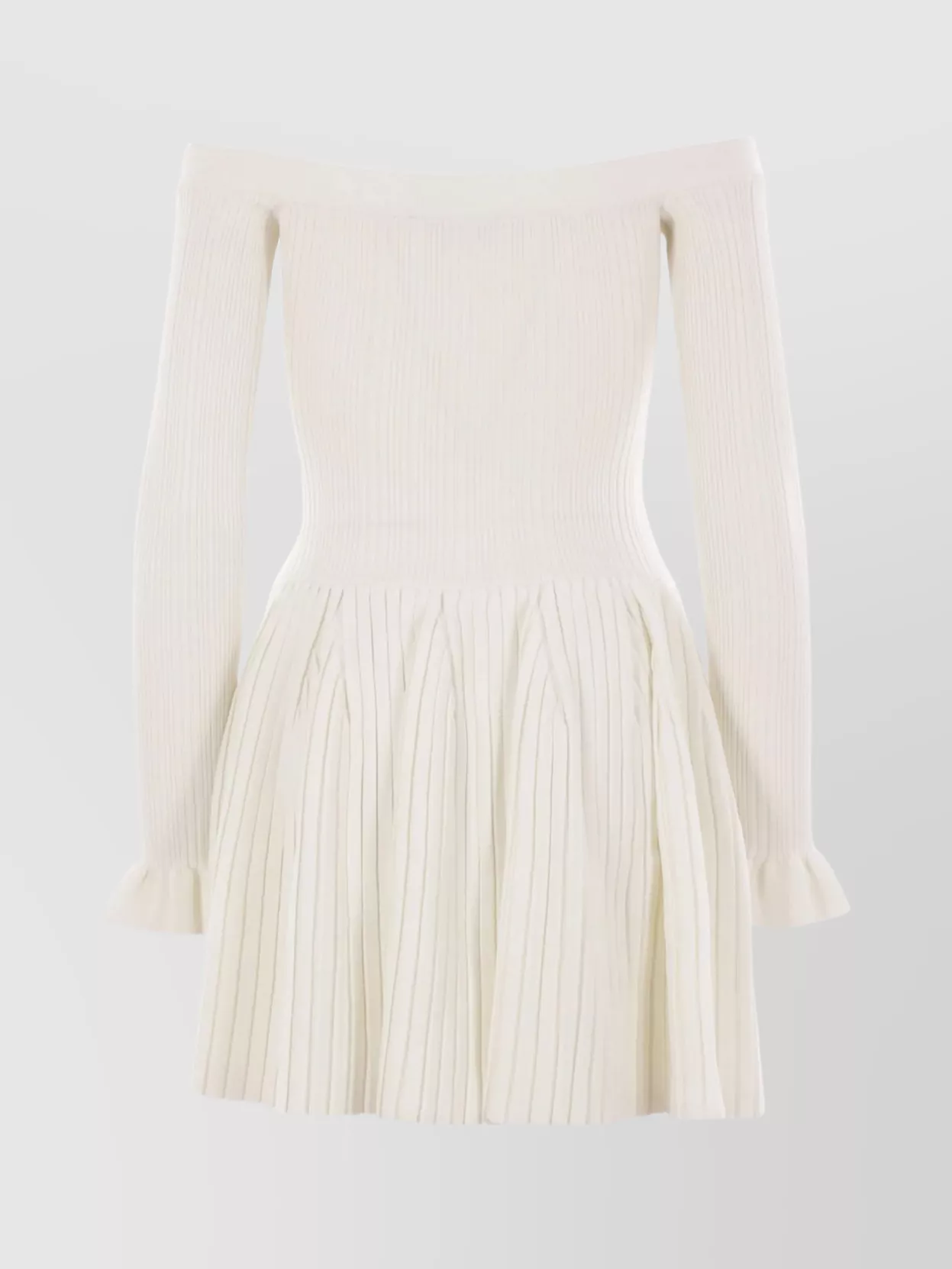 Self-portrait Off-the-shoulder Pleated Ribbed-knit Mini Dress