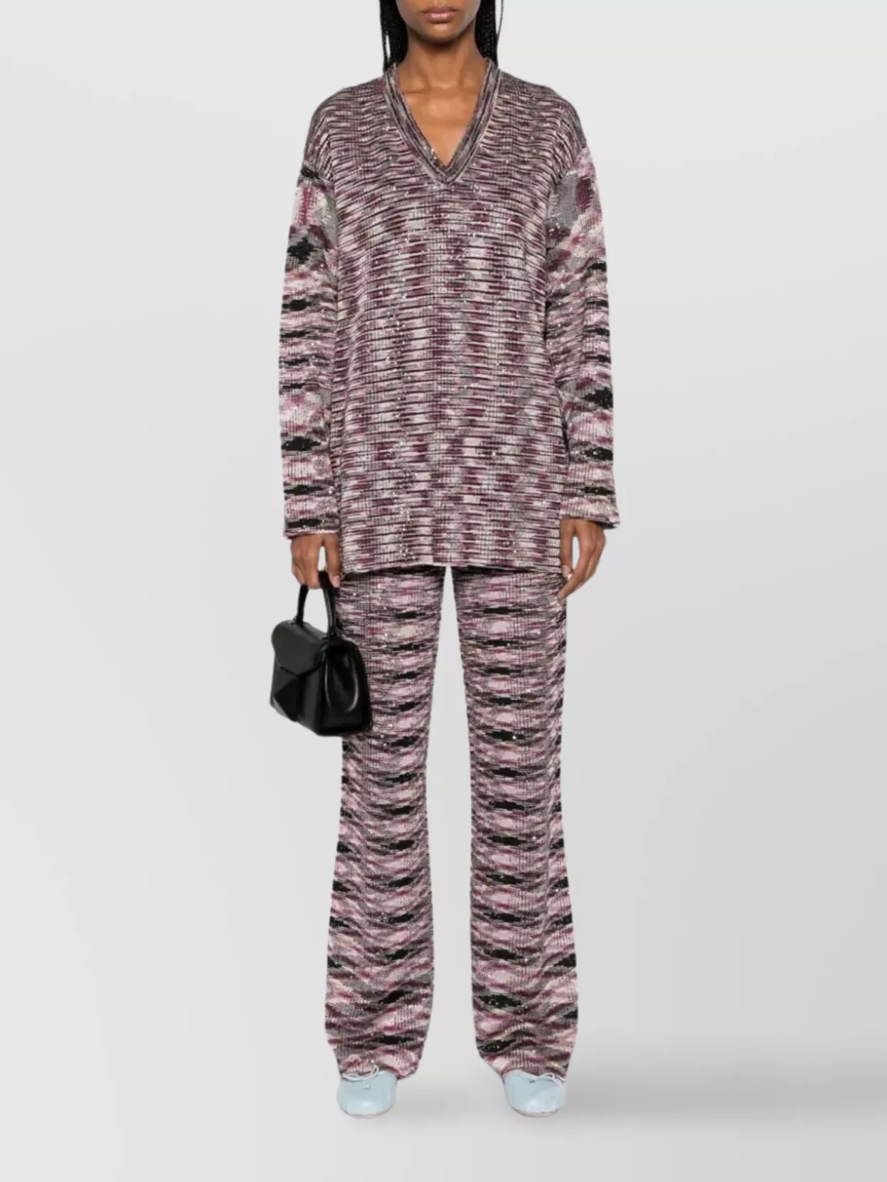 Missoni High Waist Flared Leg Patterned Trousers In Pink
