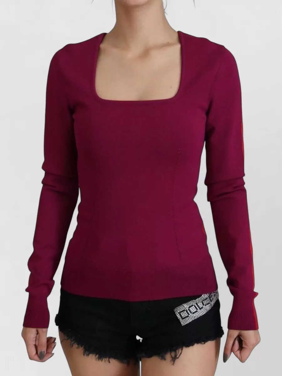 Dolce&Gabbana Viscose fine knit striped square neck long sleeve sweater