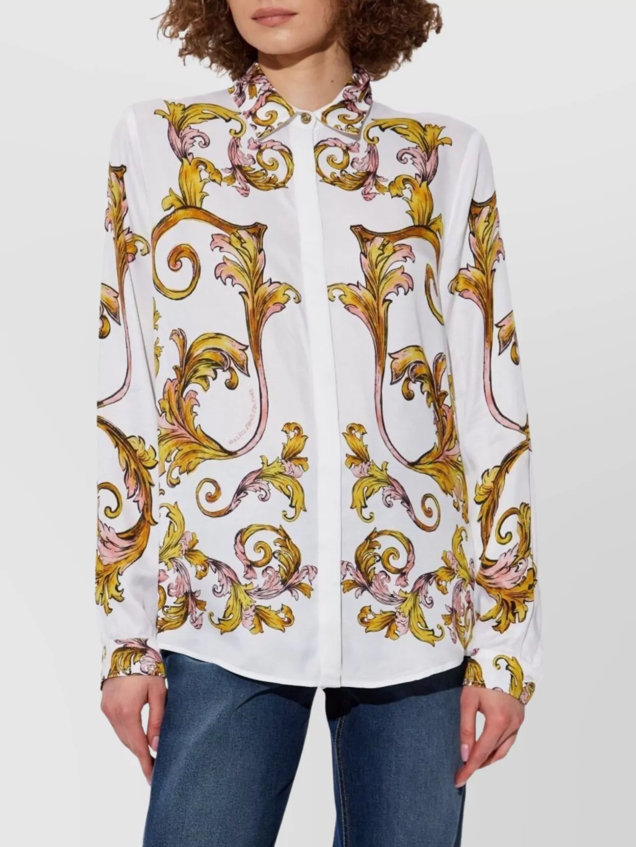 Shop Versace Jeans Couture Baroque Print Collared Shirt With Curved Hem