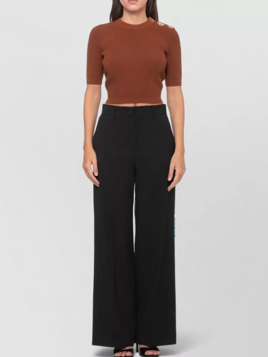 Elisabetta Franchi Ribbed Short-Sleeve Crewneck Sweater