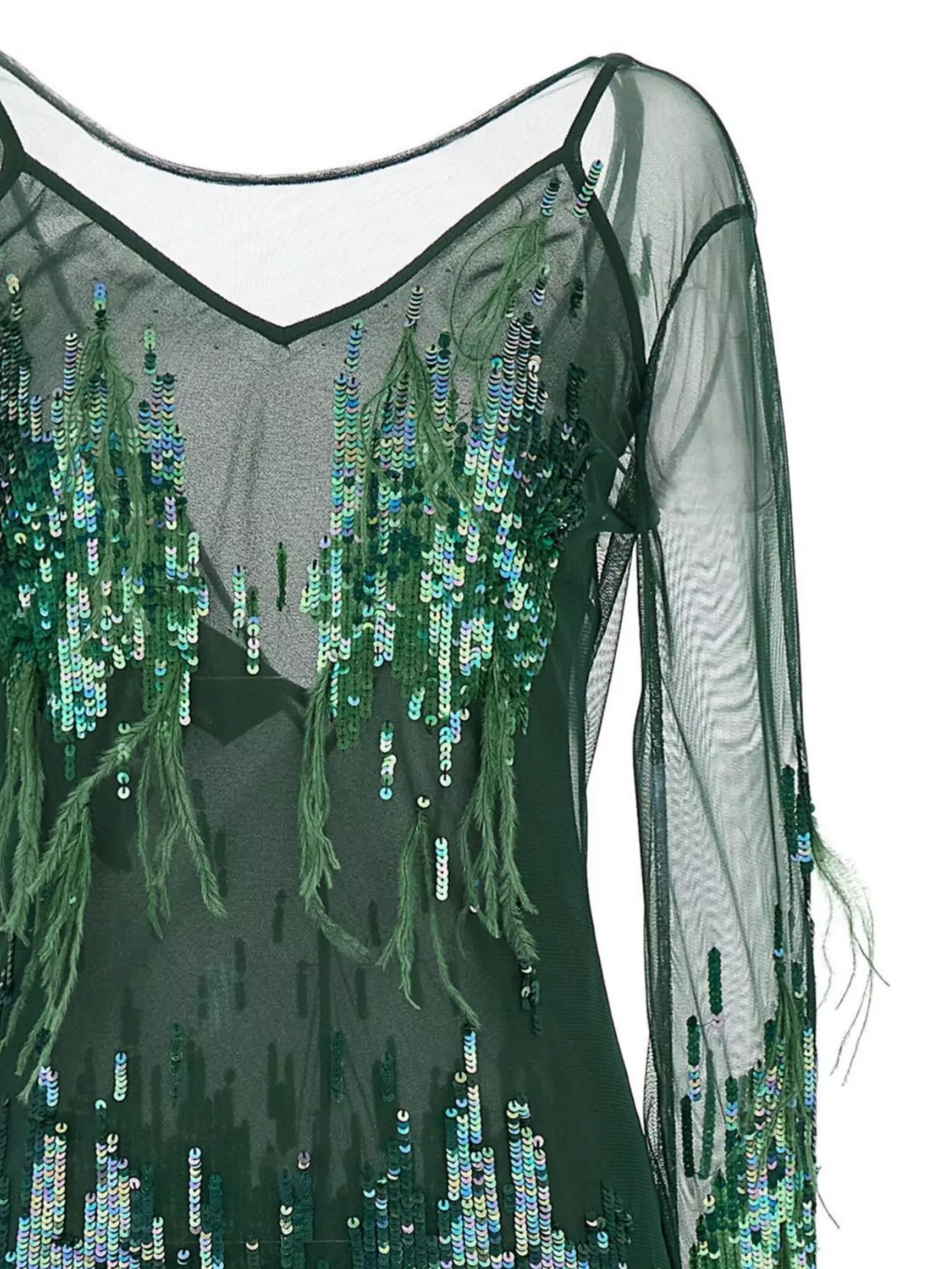 Pinko Feathered Long Dress Sequins