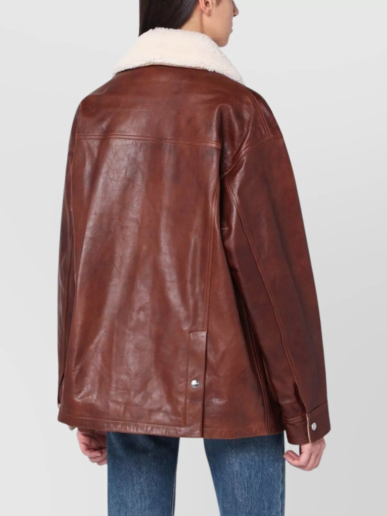 Halfboy Leather Jacket Featuring Shearling Collar In Brown