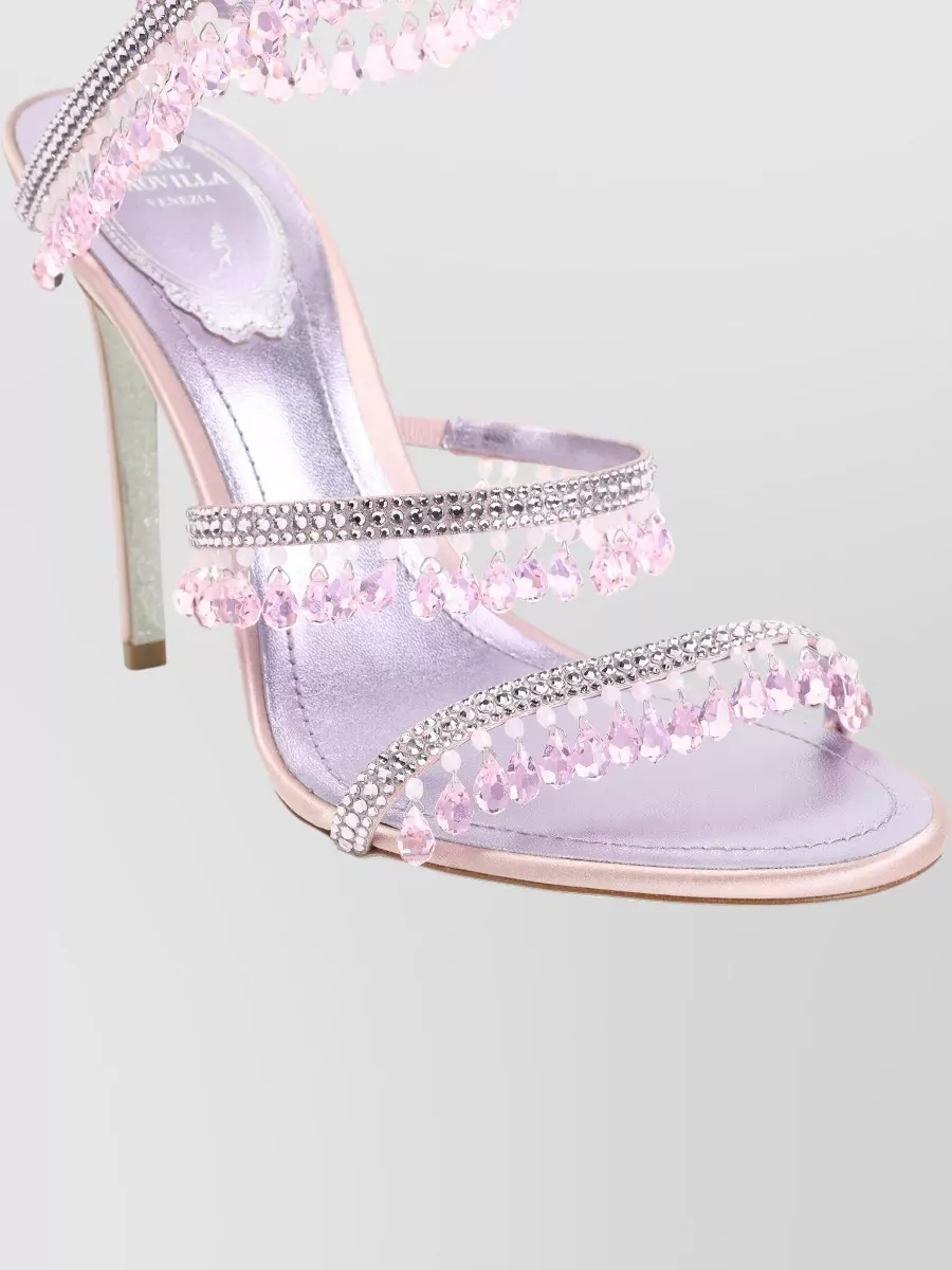 Rene Caovilla Sandal Open Toe Stiletto Heel Crystal Straps