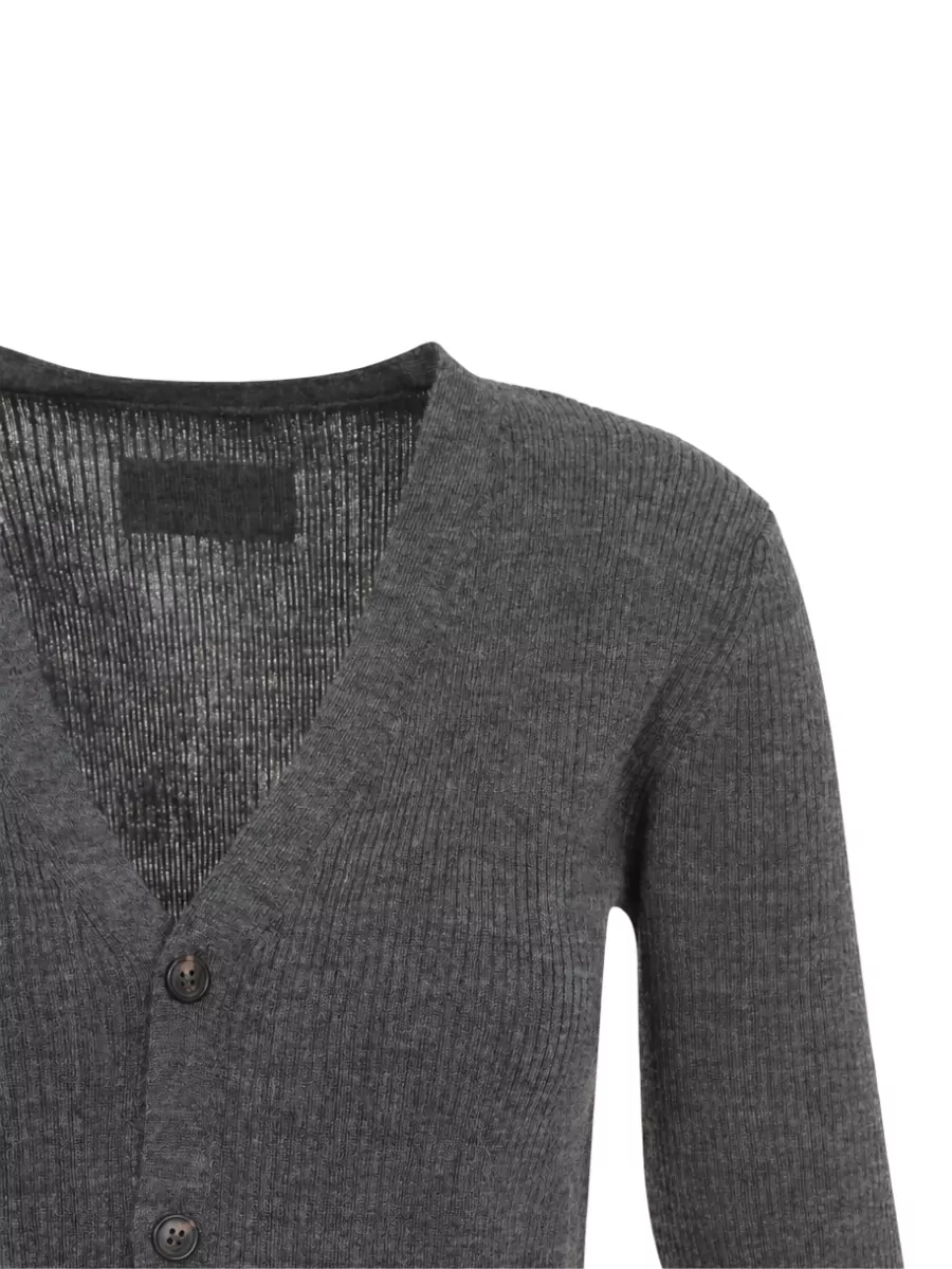 Mm6 Maison Margiela Fine-Knit V-Neck Long-Sleeve Cardigan
