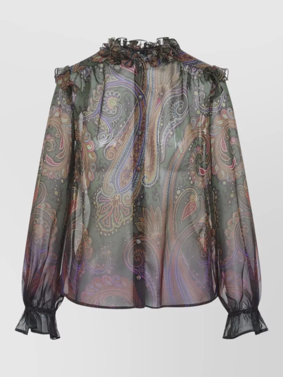 Etro Paisley print ruffled silk blouse