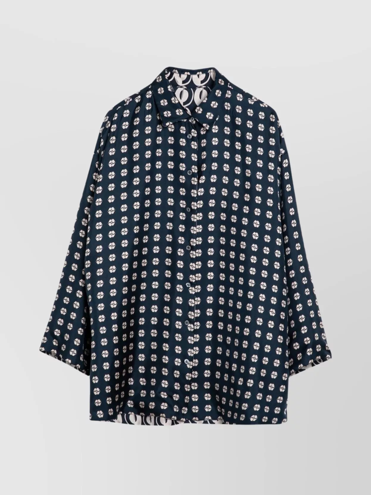 Max Mara Reversible Pattern Silk Blouse In Blue
