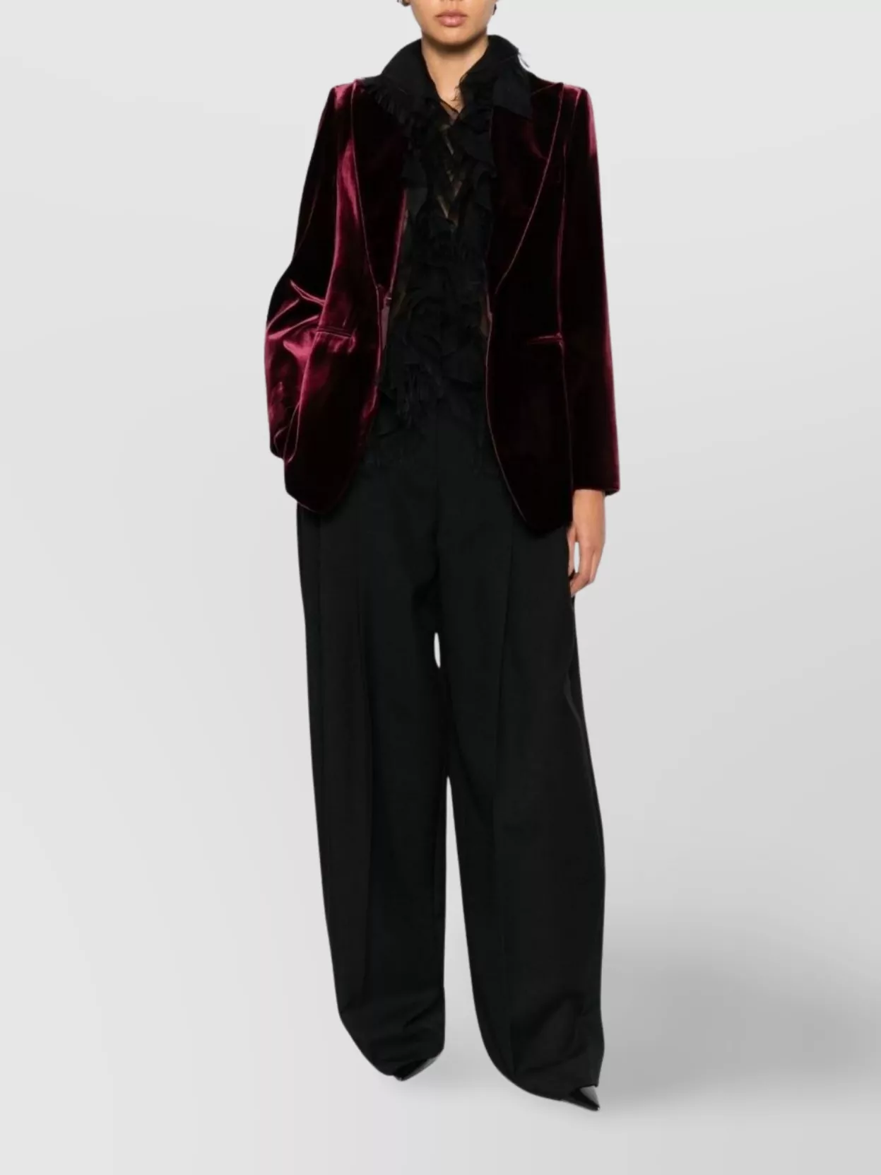 Emporio Armani Single-breasted Velvet Jacket Notch Lapels In Burgundy