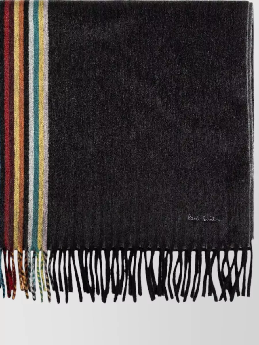 Paul Smith Striped Fringed Cashmere Scarf