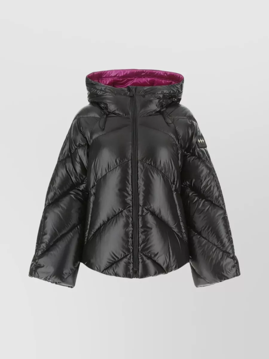 Shop Tatras Nylon Puffer Cropped Hooded Jacket In Black