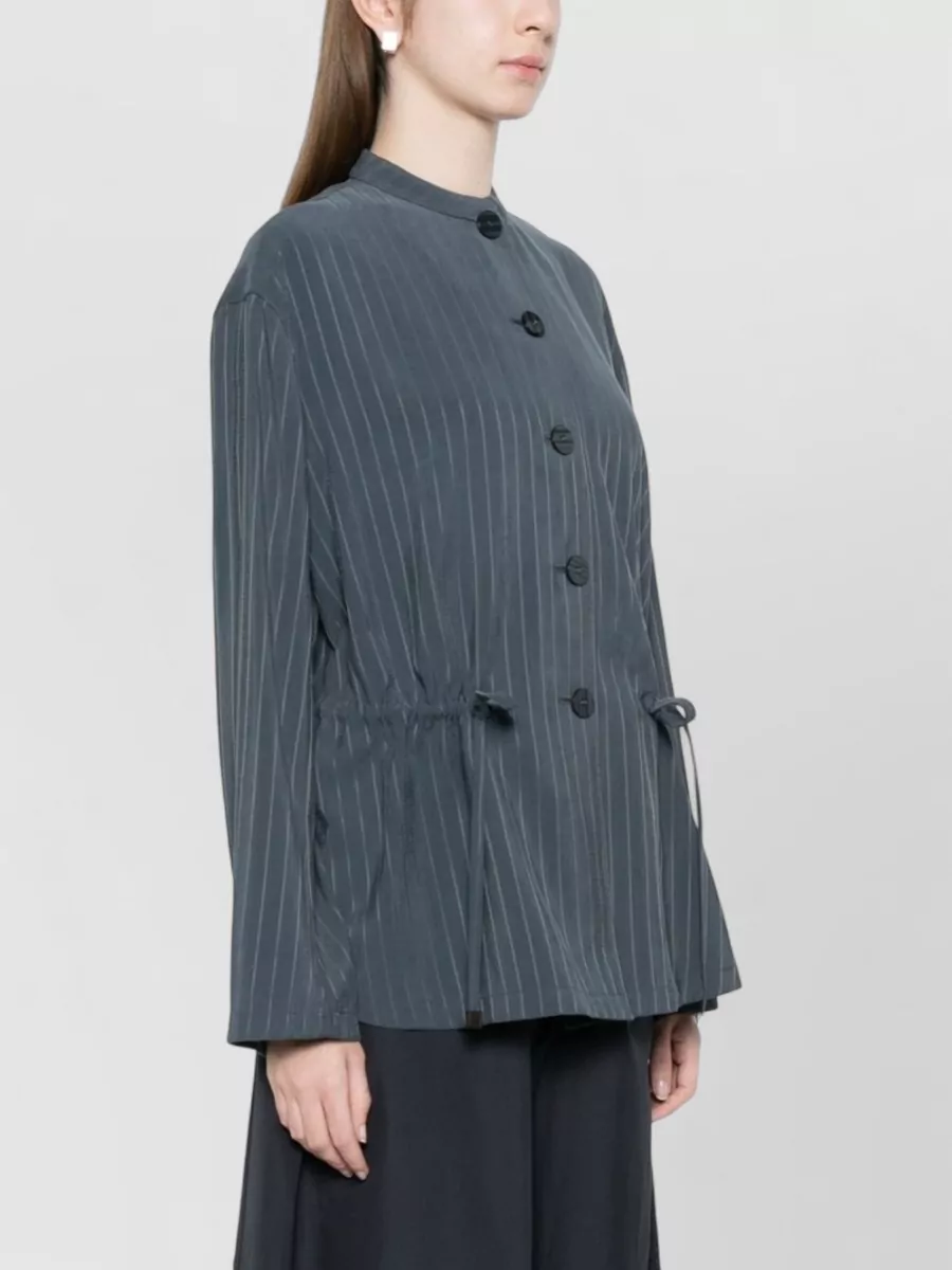 Emporio Armani Pinstriped Mandarin Collar Suit Jacket