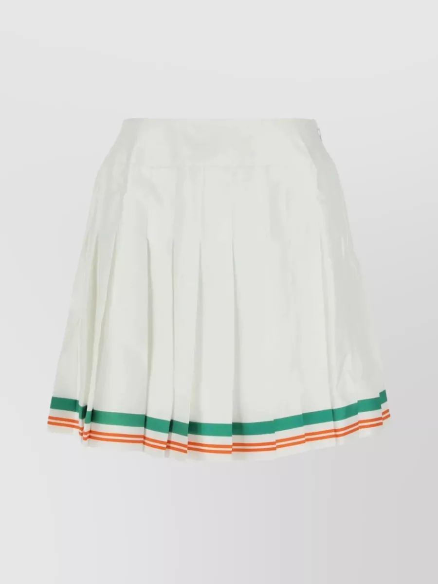 Shop Casablanca Air Mail Pleated Silk Skirt In Cream