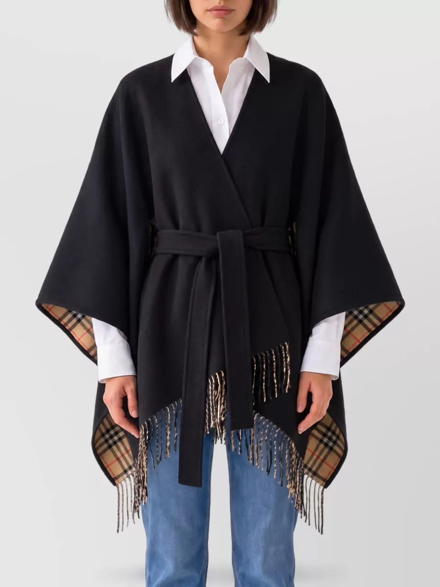 Burberry wool fringe cape