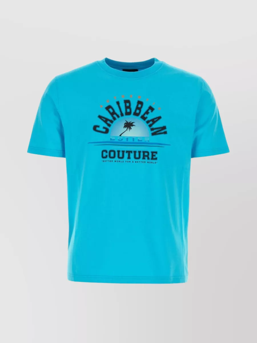 Shop Botter Crew-neck T-shirt With Unique Chest Print In Cyan