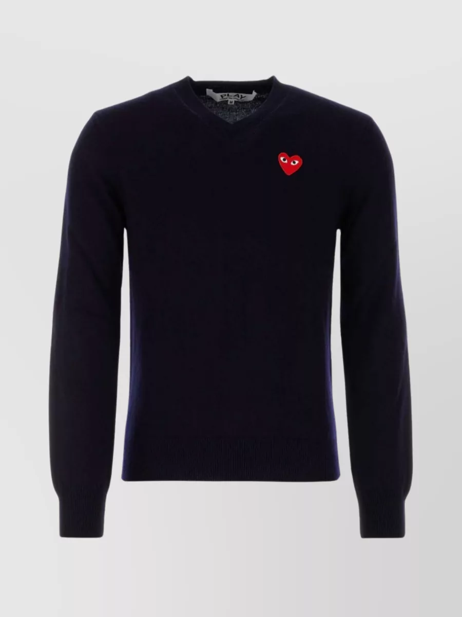 Shop Comme Des Garçons Play Wool Crew Neck Sweater In Black
