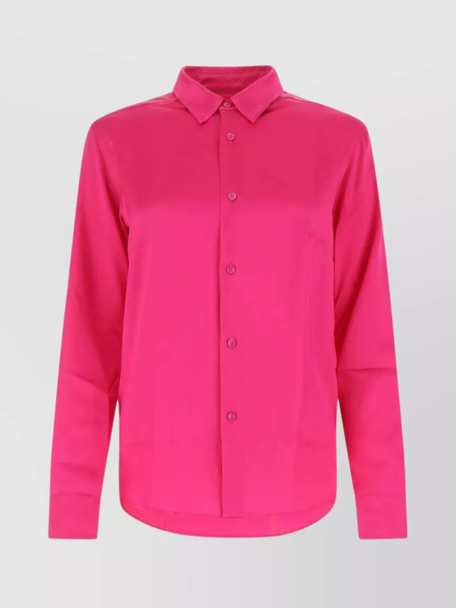 Shop Ami Alexandre Mattiussi Angle-cut Cuffs Silk Satin Shirt In Pink