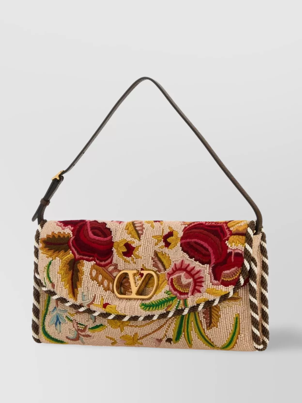 Valentino Soft Floral Embroidery Top Handle Shoulder Bag In Neutral