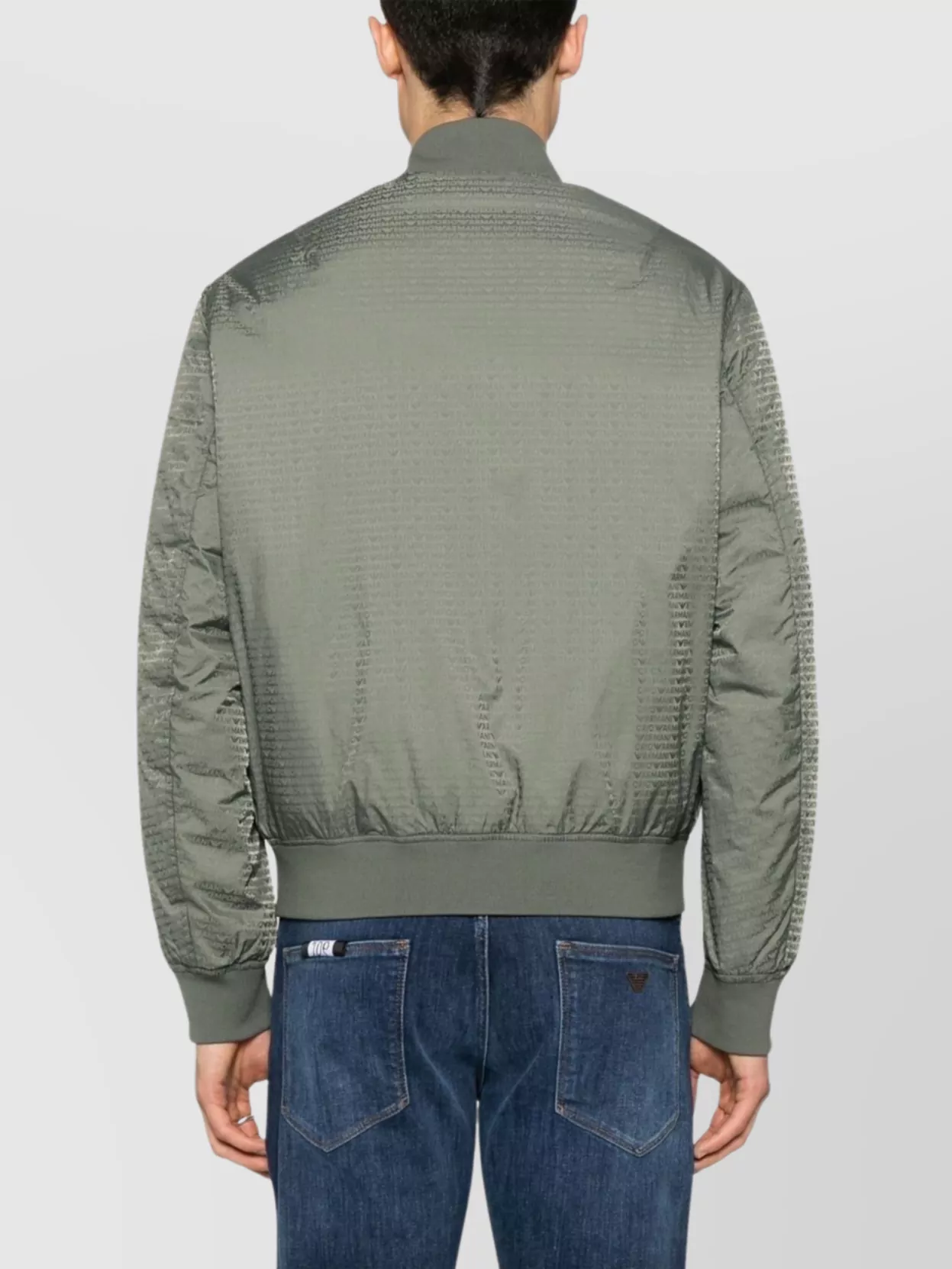 Emporio Armani Reversible Down Jacket With A Bomber Jacket Collar In Jacquard Nylon With All-over Lettering