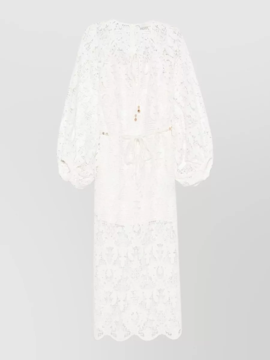 Zimmermann Lace-Up Puff-Sleeve Midi Dress