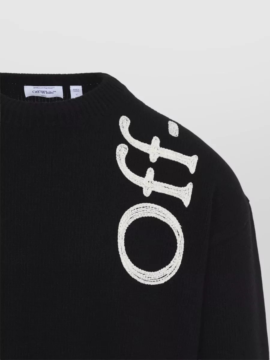Off-White Wool Logo-Intarsia Crewneck Sweater